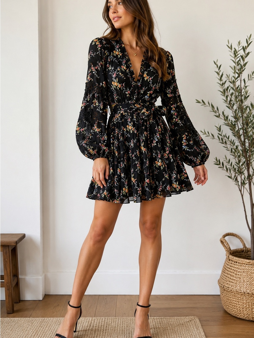ByTIOMIO  Cotton & Lace Floral Wrap Dress